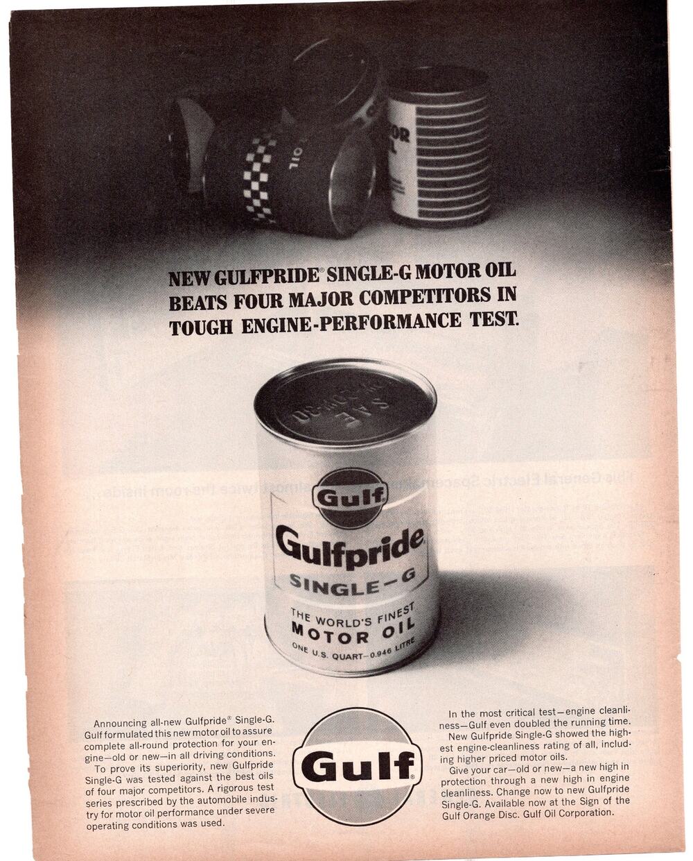 Gulf Gulfpride Motor Oil / GE General Electric Appliance Advertisement 1960s Vtg